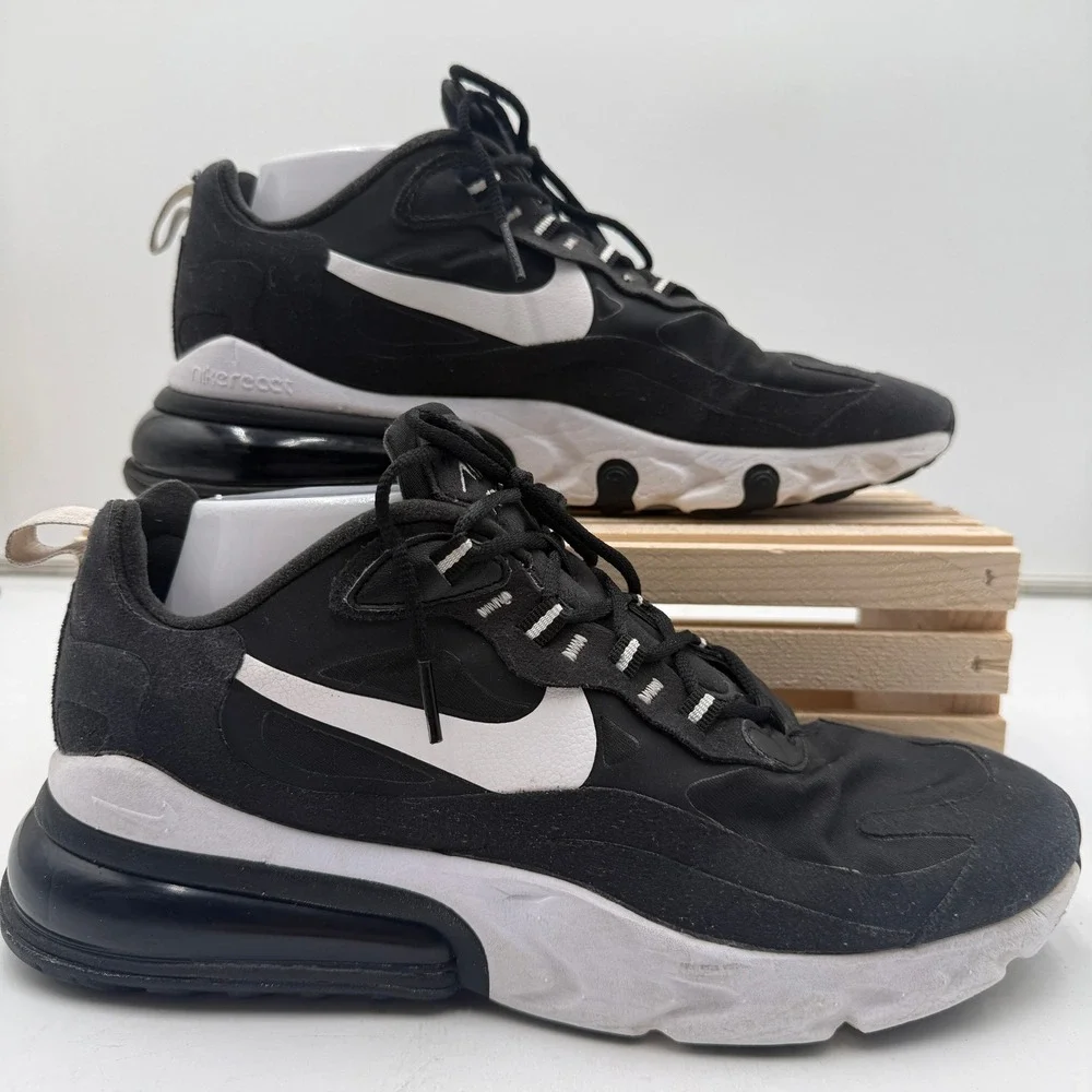 Nike Air Max 270 React Sneakers Black White Mens Athletic Shoes Size‎ 9